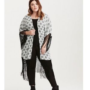 Torrid Teal & Black Medallion Fringe Kimono